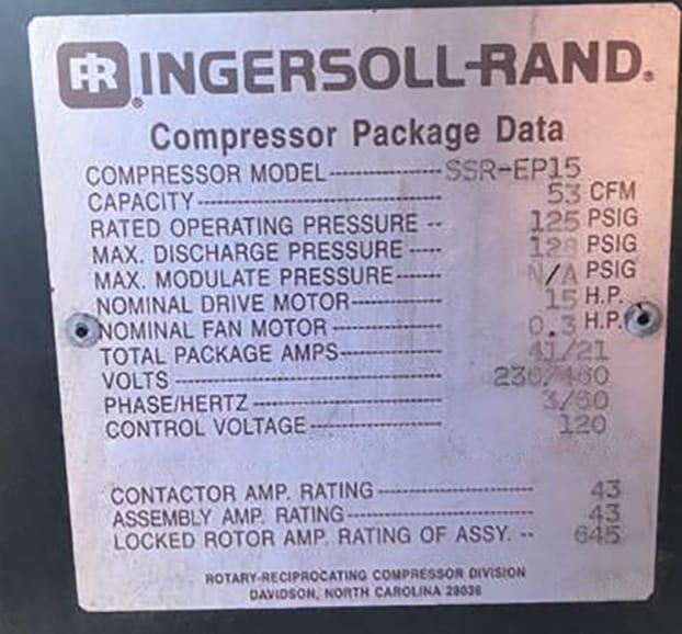 Ingersoll Rand SSR EP 15 Compressor