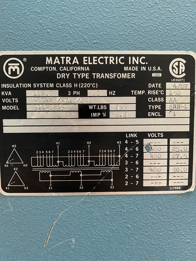 Matra Electric 91123214 L Dry Type Transformer
