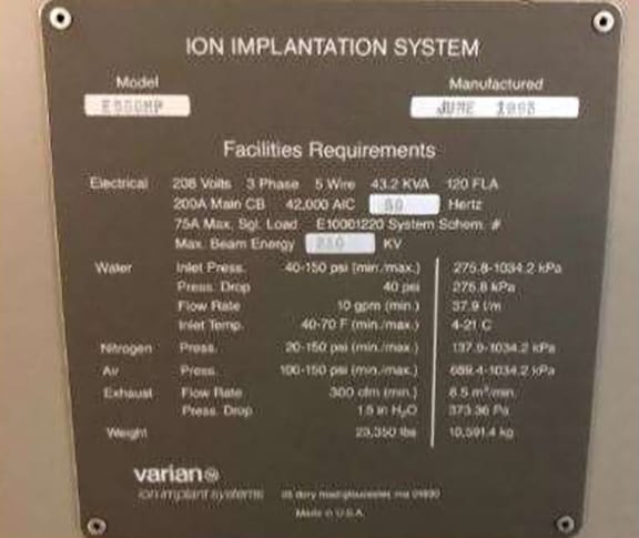 Varian E 500 Ion Implanter