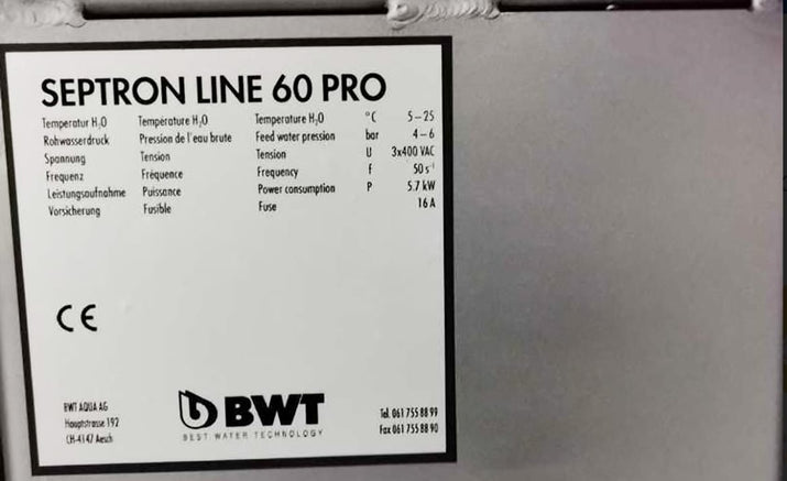 BWT Septron Line 60 Pro DI Water Generator