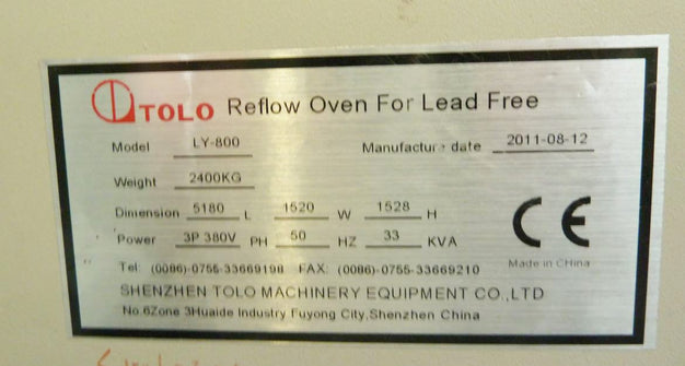 Tolo LY 800 Reflow Oven
