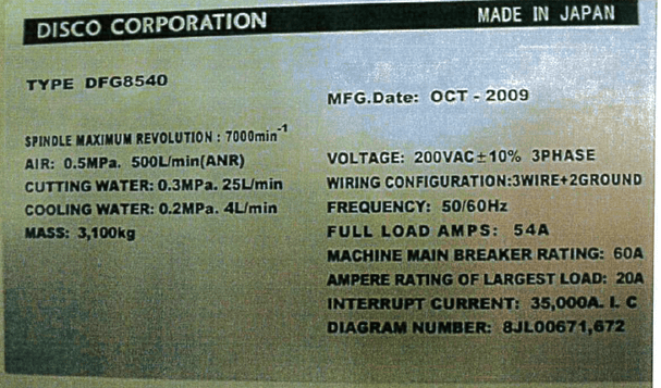 Disco DFG 8540 Back Grinder