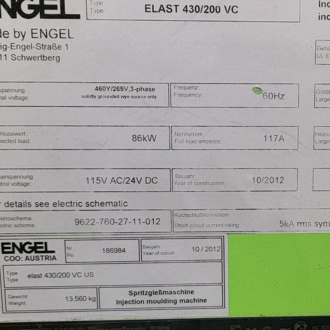 Engel Elast 430 / 200 VC US Injection Press