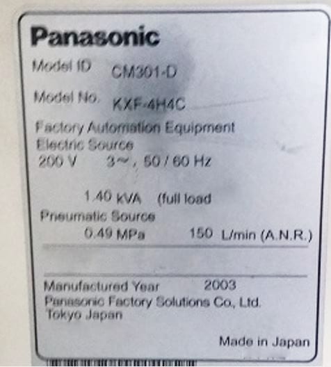 Panasonic CM 301 D KXF 4 H 4 C Chip Mounter