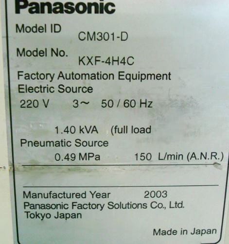 Panasonic CM 301 D KXF 4 H 4 C Chip Mounter