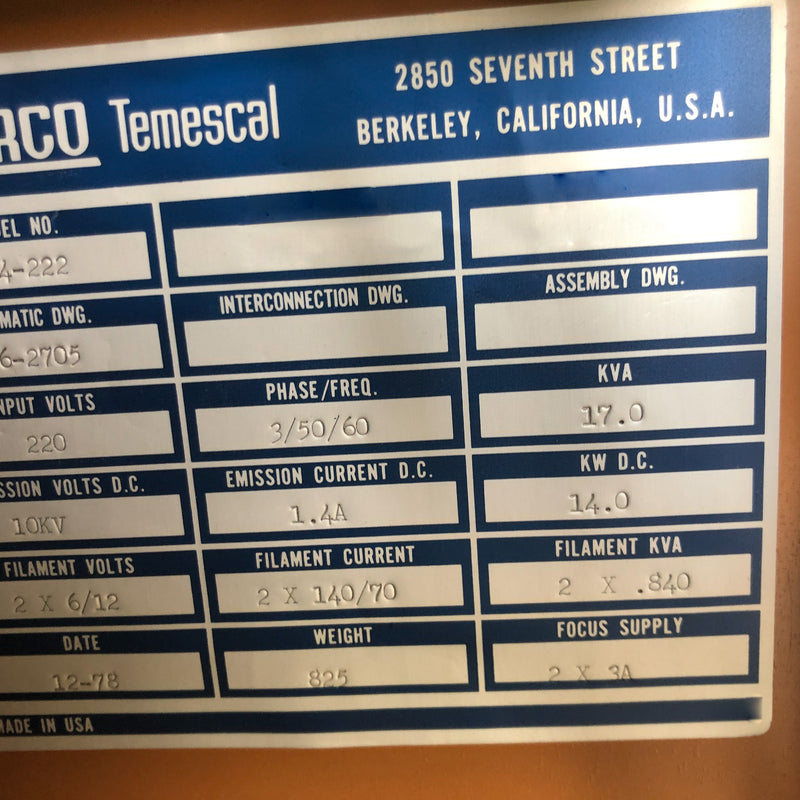 Ferrotec / Temescal CV 14 222 E-Beam Power Supply