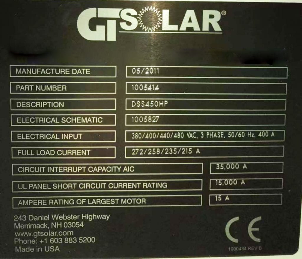 GT Solar-DSS 450 HP-Ingot Casting Furnace-48662 Image 3