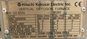 Hitachi Kokusai-Vertron III DD-853 V-Vertical LPCVD Furnace-55350 For Sale Online