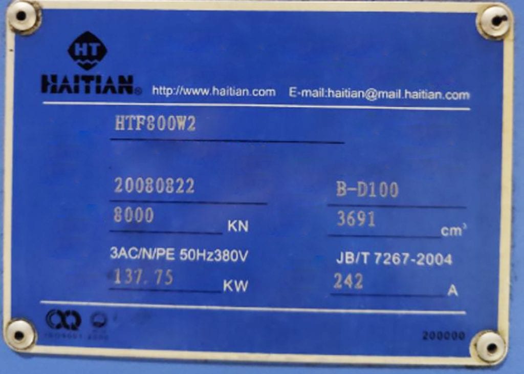 Haitian-HTF 800 W 2-AIM Molding Machine-56181 For Sale