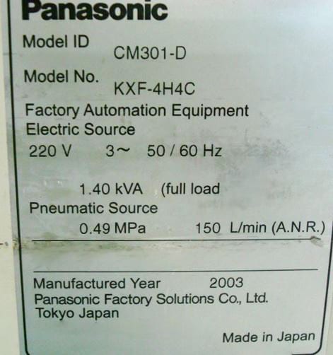 Panasonic -CM 301 DKXF - 4 H 4 C -Chip Mounter -56745 Refurbished