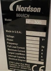Nordson / March AP 300 Dual Gas Plasma Chamber 57026 Refurbished