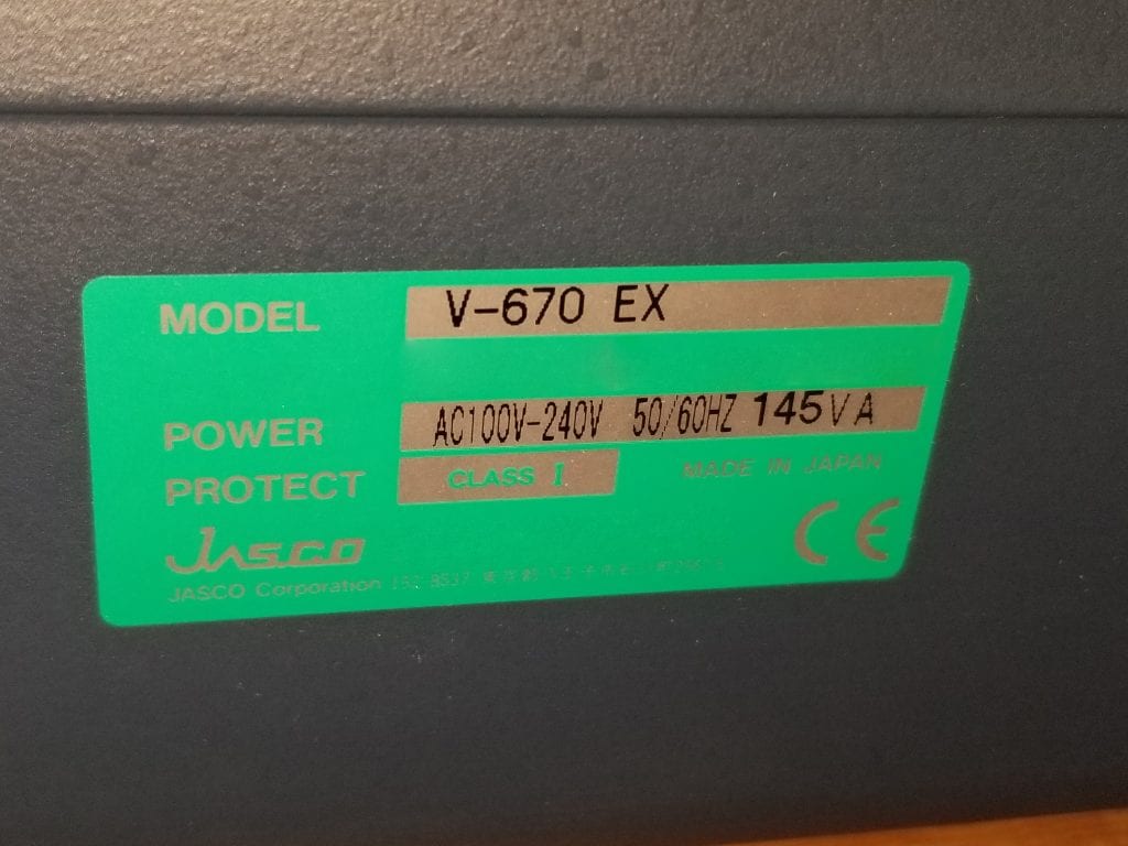 Jasco V 670 Spectrophotometer 57667 Refurbished