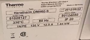 Thermo Scientific Heratherm OMH 60 S Oven 60010