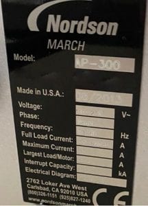 Nordson / March AP 300 Dual Gas Plasma Chamber 60013 Refurbished