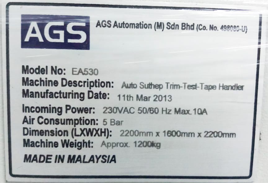 AGS  EA 530  Semi Auto Trim Test Tape Tester  60141 For Sale