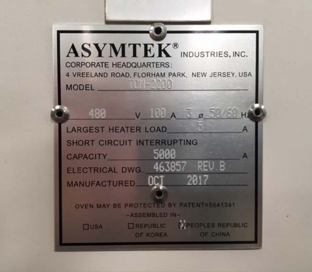 Asymtek TCM 2200 Conformal Coating Line 60522