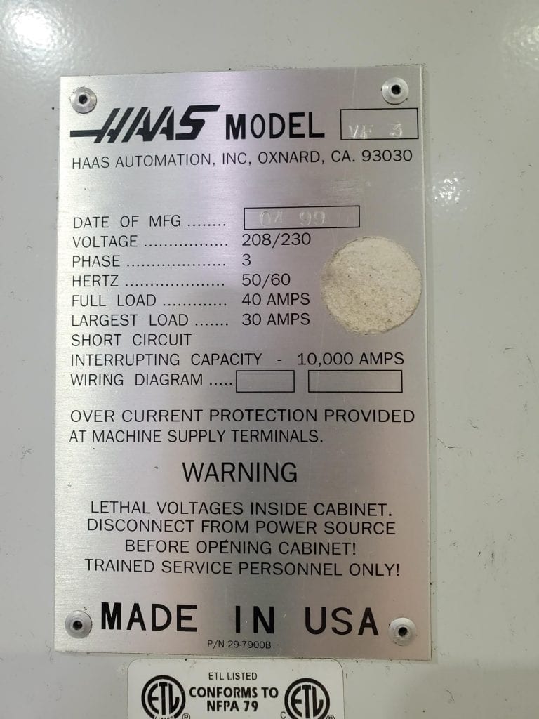 Haas VF 3 60462 For Sale