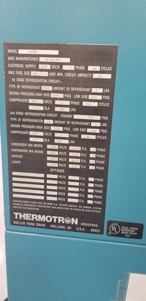 Thermotron S 8 C Temperature Chamber 60259 Image 7