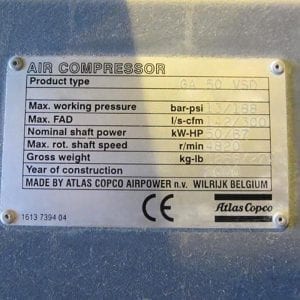 Atlas Copco GA 50 VSD Air Compressor 60707 For Sale