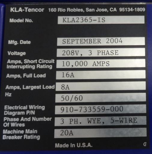 KLA Tencor 2365 UV/Vis Ultra Broadband Brightfield Patterned Wafer Inspection System 60852 Image 3