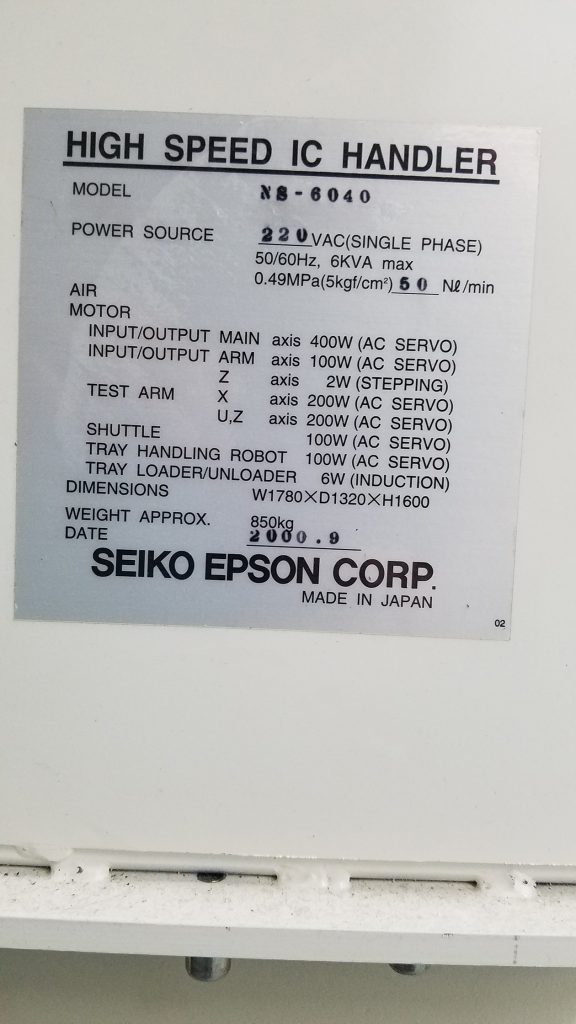 Seiko / Epson NS 6040 Pick and Place Package Handler 60942 Image 14