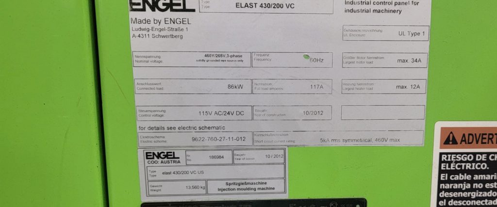 Engel Elast 430 / 200 VC US Injection Press 61140 For Sale