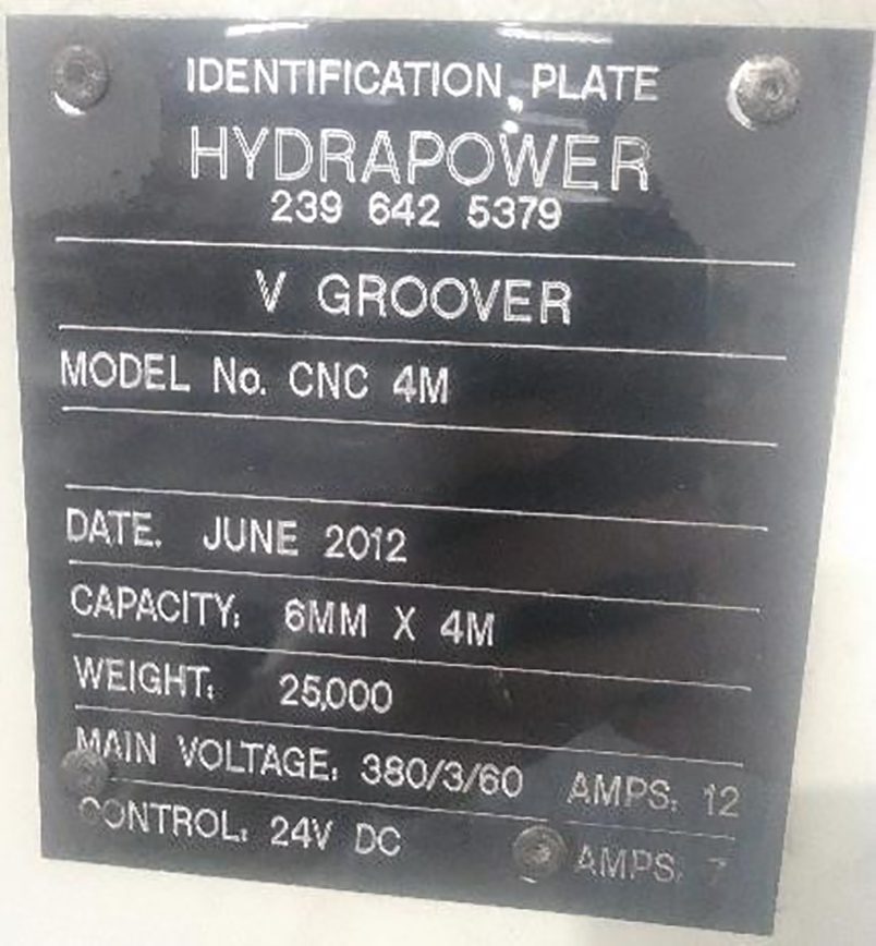 Buy Hydrapower CNC 4 M V Groove Machine 62433