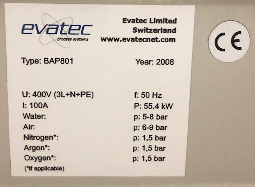 Evatec BAP 801 E Beam Evaporator 62341 Image 6