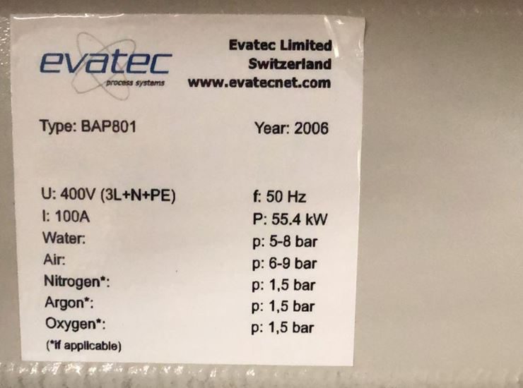 Evatec BAP 801 Evaporation Tool 62431 Image 7