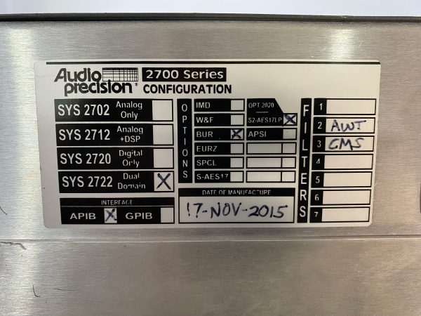 Buy Audio Precision  SYS 2722 System Two 192k  Audio Analyzer  68784