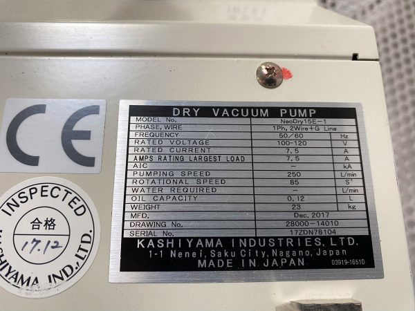 Kashiyama  NeoDry 15 E   1  Dry Vacuum Pump  69960 Refurbished
