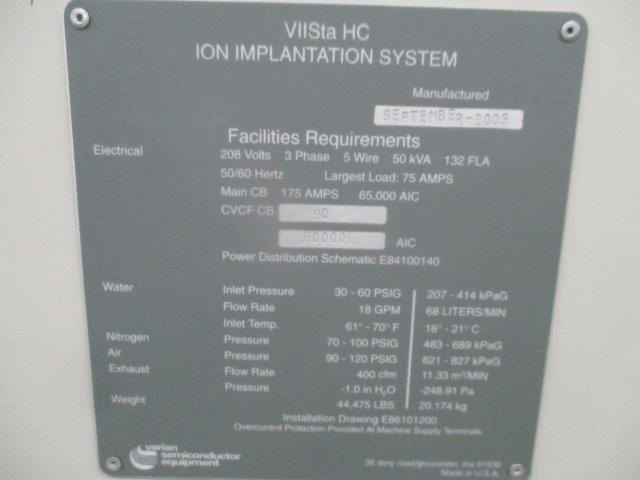 Varian  VIISta HC  Ion Implantation System  74589 For Sale