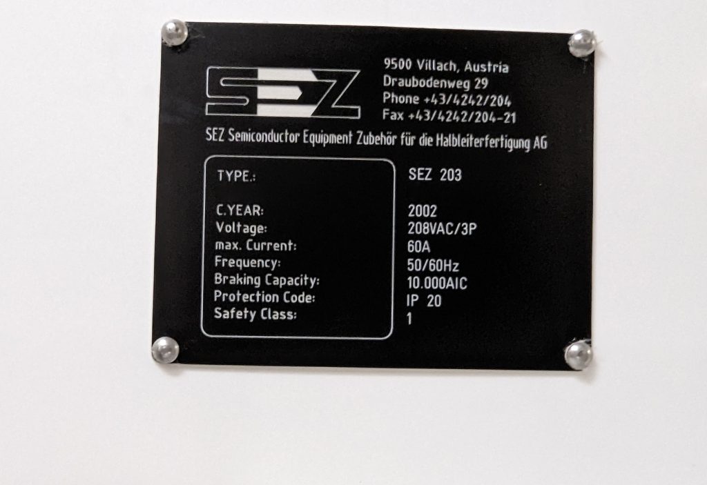 Lam / SEZ 203  Spin Processor / Etcher  76442 For Sale Online