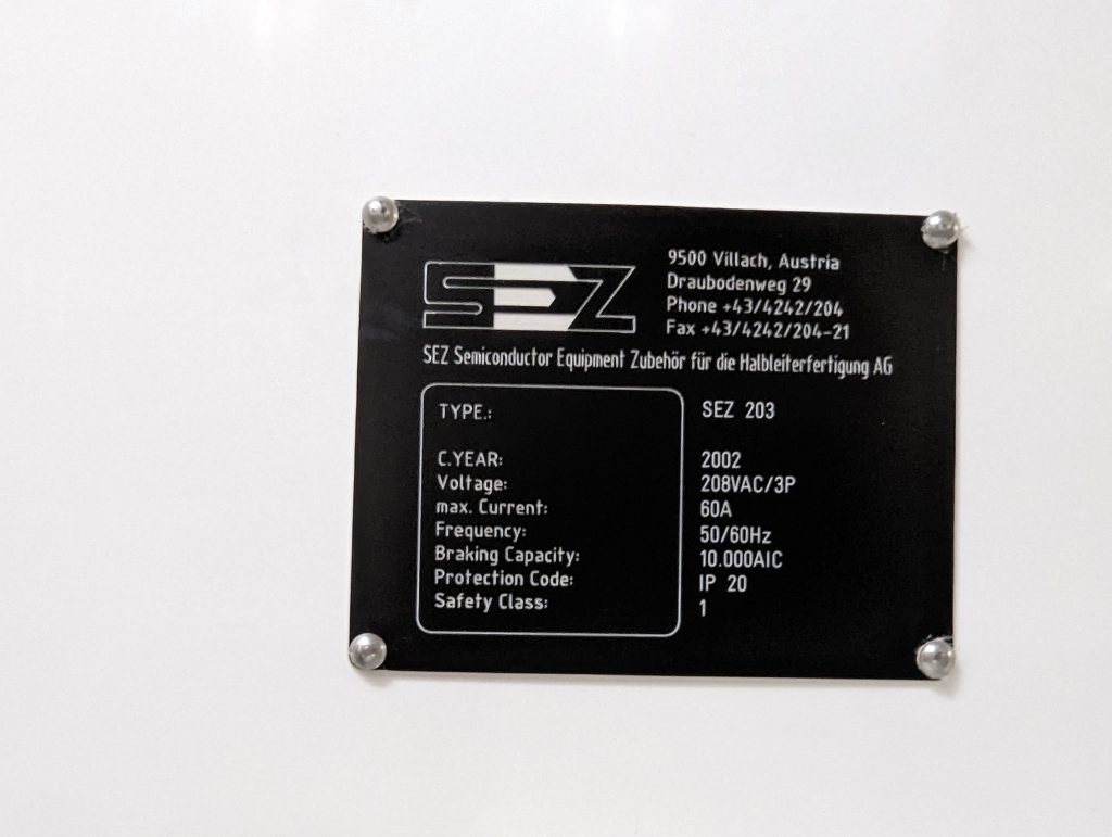 Lam / SEZ  SP 203  Spin Processor / Etcher  77001 For Sale