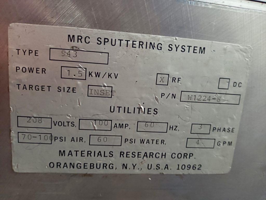 MRC  943  Sputtering System  77069 Refurbished