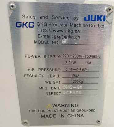 Juki  GL  Solder Paste Printer  78865 For Sale